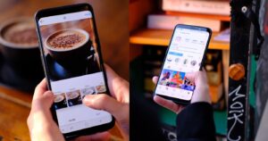 2 phones showing instagram profiles and stories